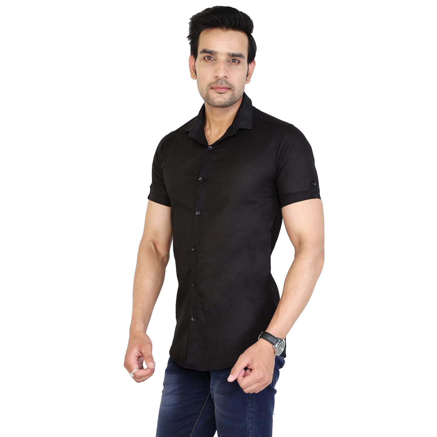 u-turn men's cotton solid half sleeve shirt