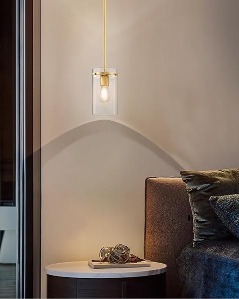 DORAIMI LIGHTING 3 PACK MODERN KITCHEN ISLAND ROD PENDANT LIGHT 5.5″ CLEAR GLASS SHADE PENDANT LAMP,GOLD FINISH FARMHOUSE HANGING LIGHT FIXTURE KITCHEN ISLAND DINING ROOM BEDSIDE