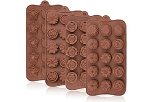 JOERSH Silicone Chocolate Molds for Fat Bombs Snacks & Truffles, 4PCS Flower Shape Silicone Molds Caramel Hard Candy Mold (11 Different Flowers)