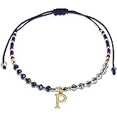 Agriajun Navy Blue Gold Beaded Natural Stone Initial Bracelets for Women, Boho Handmade Personalized Gemstone Beads Letter Name Braided Rope Adjustable Bracelet Beach Jewelry Gift