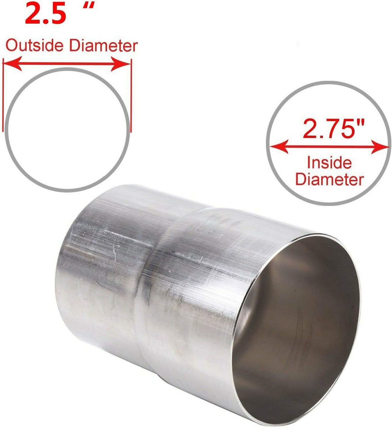 BLACKHORSE-RACING 2.5" OD to 2.75" ID Universal Exhaust Pipe to Component Pipe Adapter Reducer Kits Reliable Stainless Steel (2.75" ID - 2.5" OD)