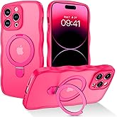 BENTOBEN Magnetic for iPhone 14 Pro Max Case with Invisible Stand [Compatible with Magsafe] Cute Curly Wavy Matte Phone Case iPhone 14 Pro Max Ring Kickstand Shockproof Women Men, Hot Pink