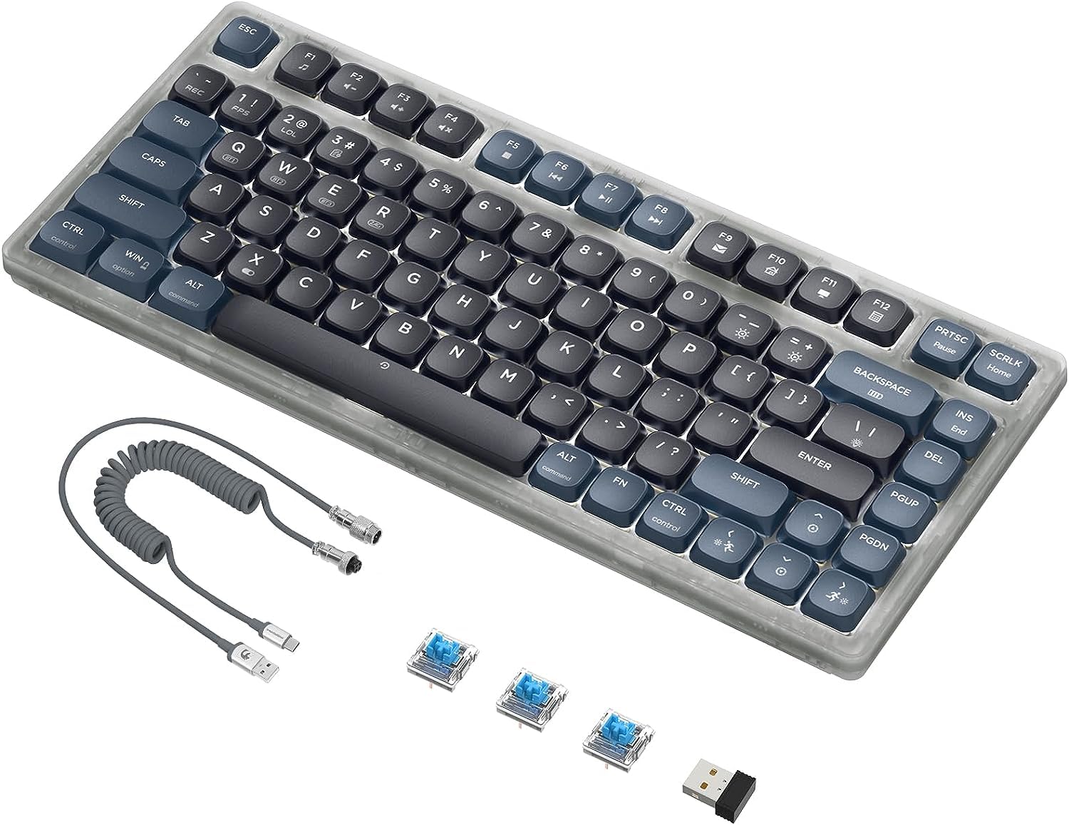 AJAZZ AK832 75% Low Profile Mechanical Keyboard, Supports Bluetooth 5.2, 2.4G and Wired Connection, Ultra-thin Air75, G213, Compatible With Windows and Mac OS-Blue Switch