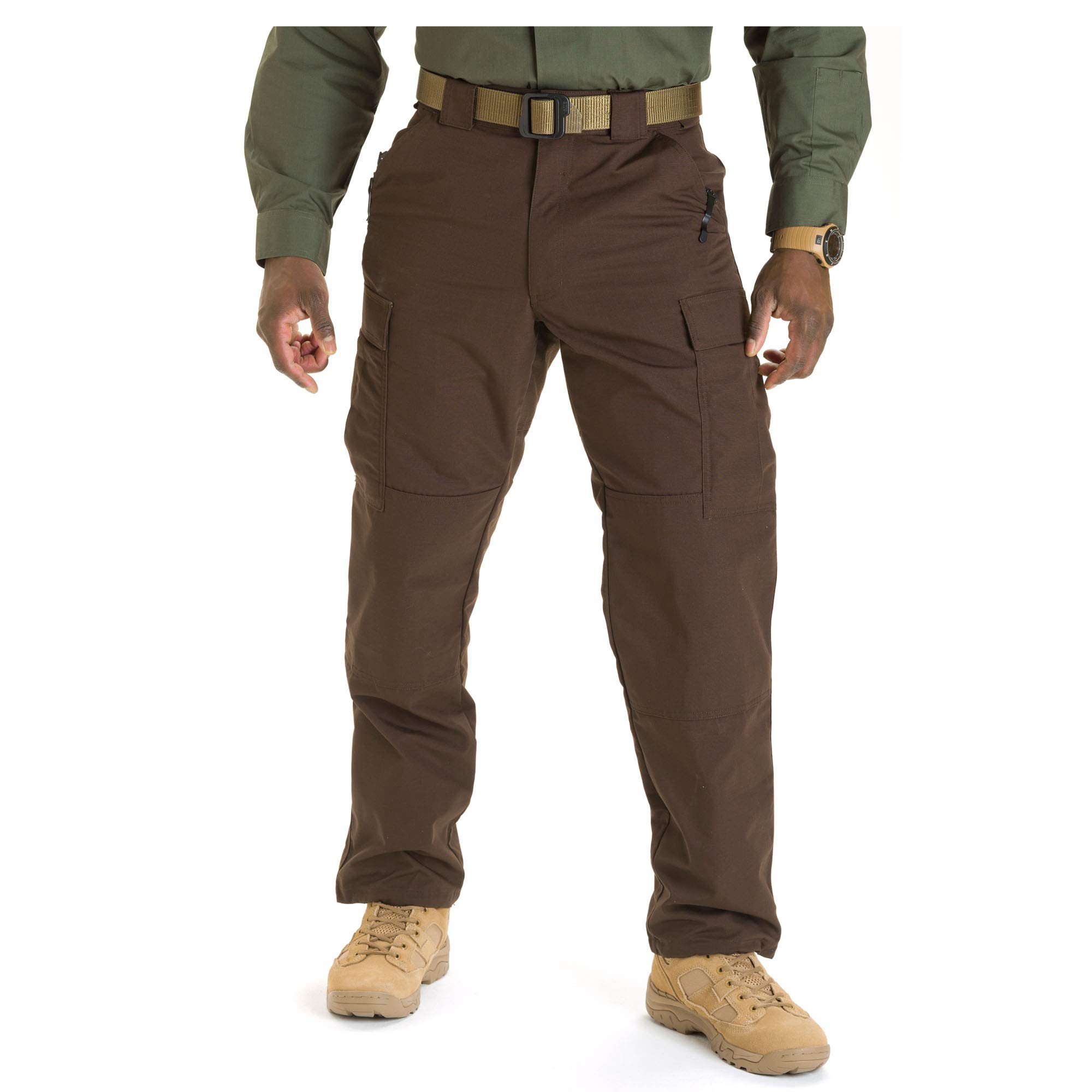 5.11 Pantalones de trabajo tácticos ligeros TDU Ripstop para hombre, ajustables, acabado de teflón, marrón, mediano/regular, estilo 74003
