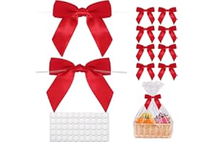 HOOYIYUUX 50Pcs Red Twist Tie Bows, 3.5'' Pre-Tied Satin Ribbon Small Red Bows for Gift Wrapping Treat Bags Crafts, Mini Bows Garland for Wedding,Birthday Party,Bridal Shower, Thanksgiving,Christmas Gifts