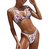 BIKINX Womens Swimsuits Sexy Thong Micro Bikini Ditsy Floral Two Piece Sets Bathing Suit Color Block Bandeau Swim Top