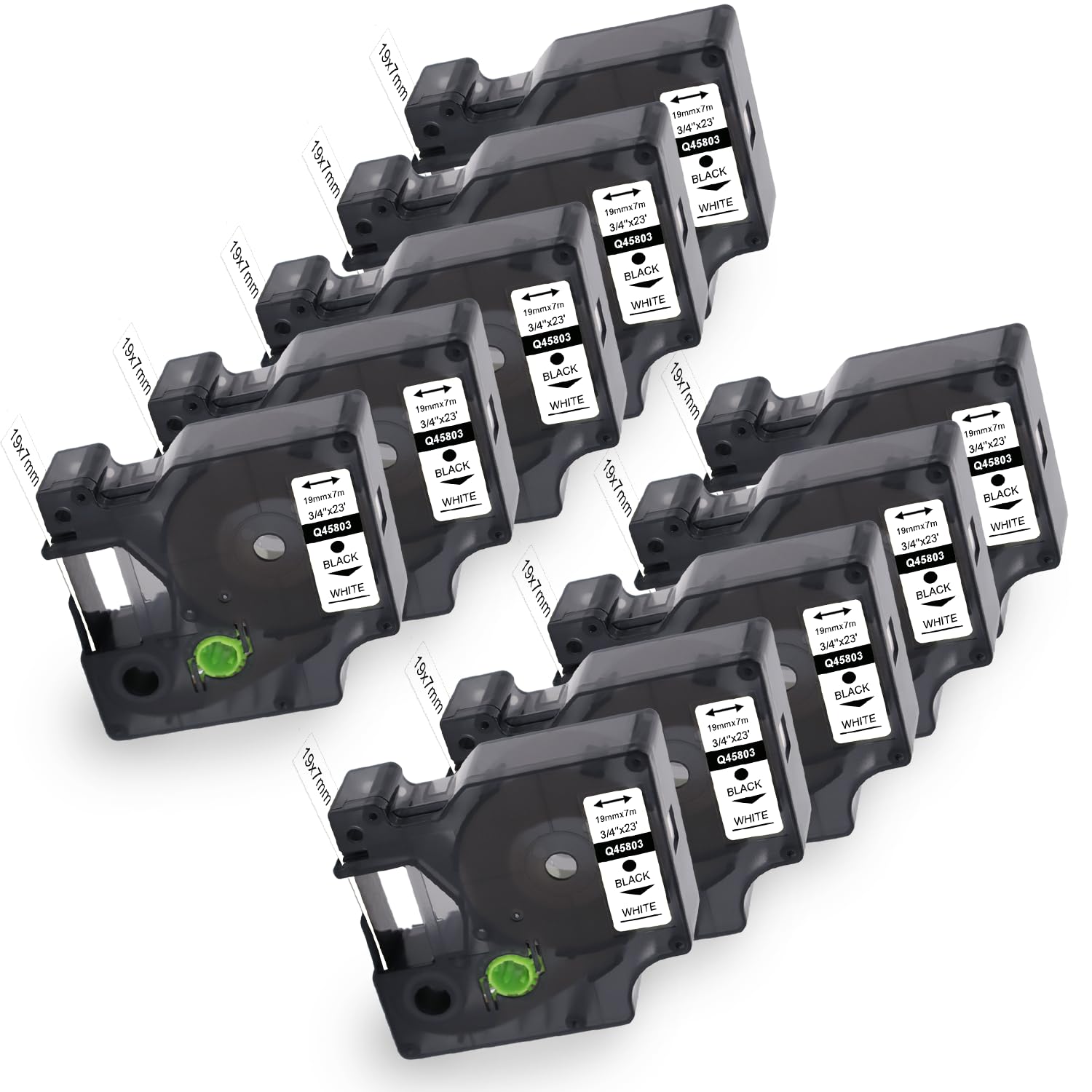 10 x Molabel compatible with Dymo D1 label tape, 19 mm x 7 m, 45803 S0720830, black on white, suitable for Dymo LabelManager 350, 360D, 420P, 450, 500TS and LabelPoint 300, 350.