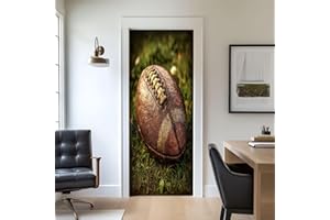 Door Stickers Peel and Stick Door Decal Football Nursery Sports Rugby Sport Green Vintage Artwork Boys Removable Mural Wallpa