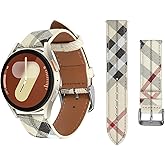 REYUIK Leather Band Compatible with Samsung Galaxy Watch 7 6 5 4 40mm 44mm/Watch 6 4 Classic Band 42mm 46mm 43mm 47mm/Galaxy Watch 5 Pro Band 45mm/FE Women Men, 20mm Luxury Plaid Designer Leather Strap