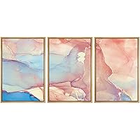 SIGNWIN Framed Canvas Wall Art Pink, Blue, Yellow and Gold Alcohol Ink Color Block Abstract Digital Art Modern Colorful for Living Room, Bedroom, Office - 16