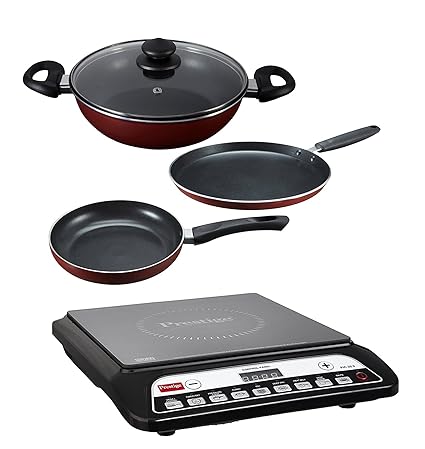 Prestige Induction Cooktop Pic 20.0 With Omega Deluxe Byk Set 3 Pc Set,Black