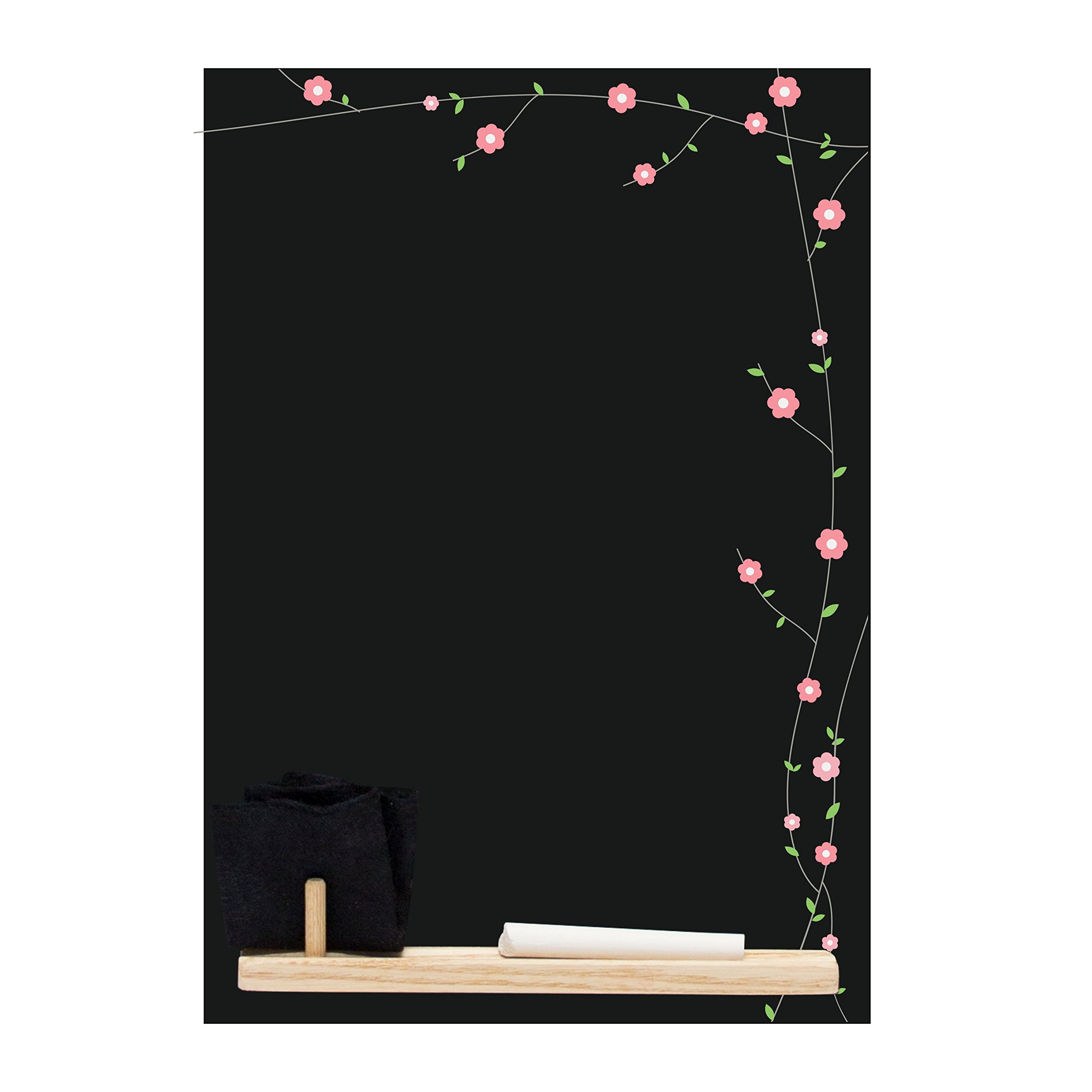 Chalkboards UK 'Floral Patterns' Printed Small Memo Board Chalkboard with Tray, Piece of Chalk & Felt Eraser, 29.7 x 20.7 x 1 cm, Black