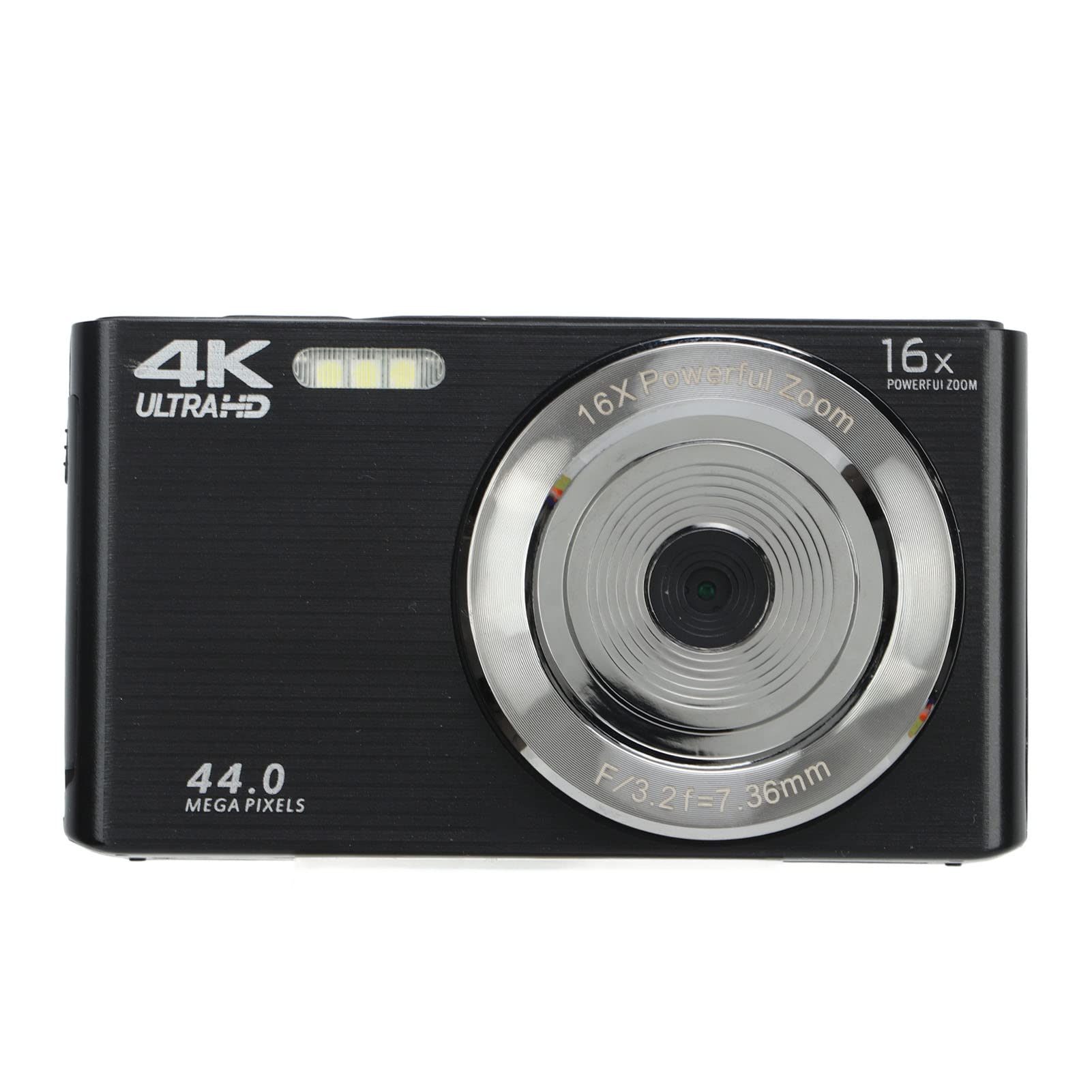 Compact Digital Camera, 4K HD Camera with 16x Digital Zoom, 2.8in Large Screen, 44MP, Anti-Shock, Autofocus for Kids, Adults, Beginners (Black)
