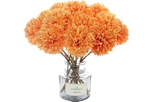 Tinsow 12 Pcs Artificial Chrysanthemum Flowers Orange Faux Ball Flowers Autumn Mums Flowers Wedding Bouquet for Fall Farmhouse Home Kitchen Decoration (12, Orange)