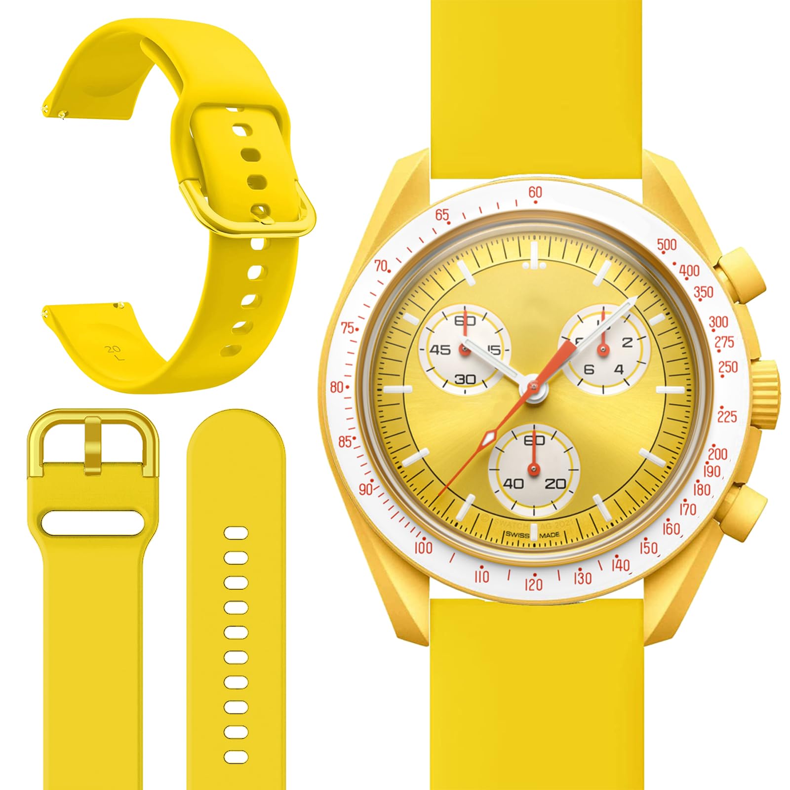 Miimall for OMEGA × Swatch Bioceramic MoonSwatch Strap, Soft Silicone Sport Band for Men Women Breathable Lightweight Quick Release Replacement Wristband Strap for Bioceramic MoonSwatch-Yellow