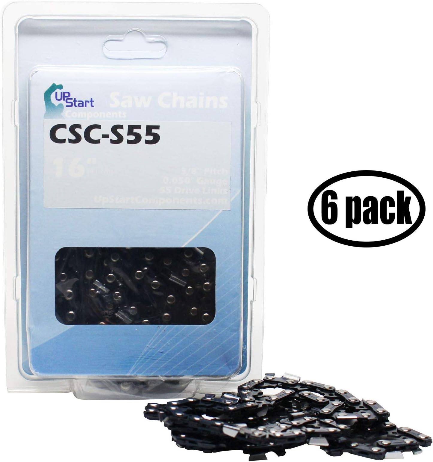 UpStart Components 6-Pack 16" Semi Chisel Saw Chain for Stihl MS 211 Chainsaws - (16 inch, 3/8" Low Profile Pitch, 0.050" Gauge, 55 Drive Links, CSC-S55)