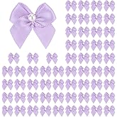 Meseey 60pcs Mini Pastel Purple Satin Ribbon Bows with Pearl 1 Inch Craft Bows Flowers Appliques DIY Craft for Sewing, Scrapbooking, Wedding, Gift,Christmas Decoration (Purple)