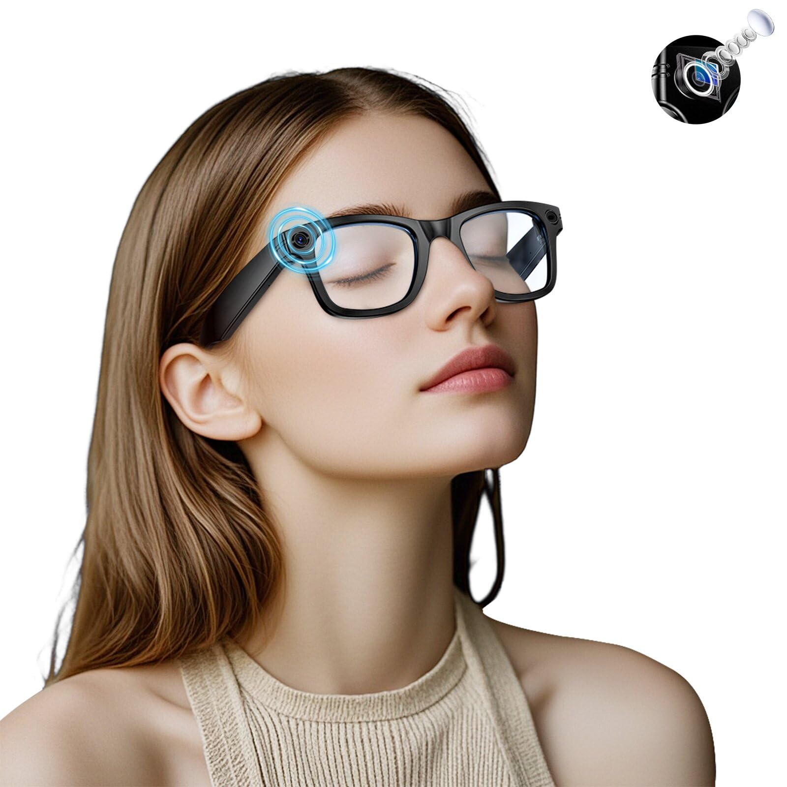 Photo 1 of AI Smart Glasses 4K HD Camera, BT Call, 800W Anti-Shake Camera Glasses with Video Recording Dual Mic, Simultaneous Interpretation/GPT Identify Objects, 270mAh Blue Light Glasses