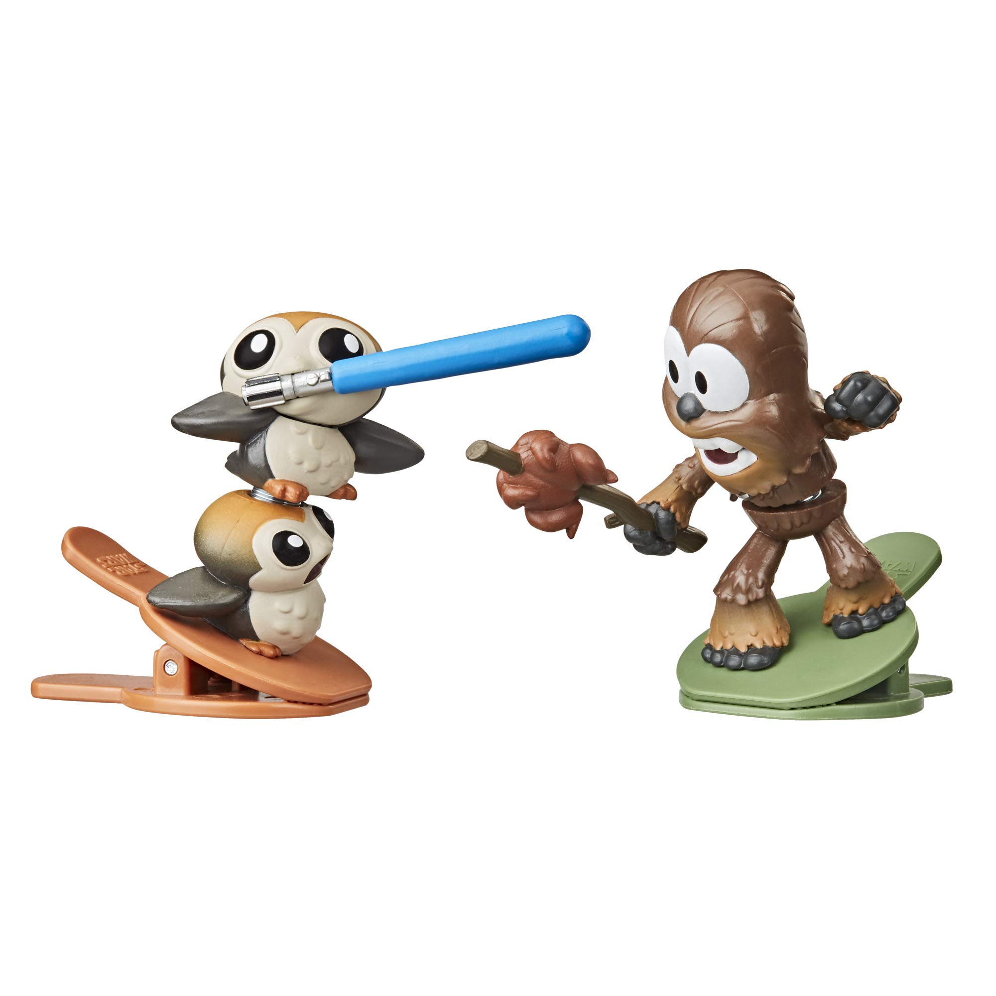 Star Wars Battle Bobblers Porgs Vs Chewbacca Clippable Battling Action Figure 2-Pack, Toys for Kids Ages 4 and Up