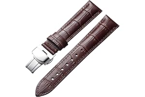 BINLUN Leather Watch Strap Quick Release Strap with Silver Butterfly Deployment Buckle 12mm 13mm 14mm 16mm 17mm 18mm 19mm 20mm 21mm 22mm 23mm 24mm Watch Band for Men Women