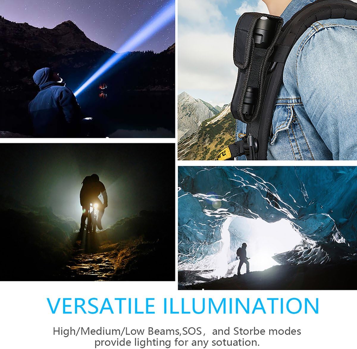 Genwiss LED Flashlight Emergency Torch Ultra Bright XM-L2 5 Modes 3000 Lumen Water Resistant Handheld Portable Military Light for Camping Biking Working Hunting Fishing Riding Walking: Sports & Outdoors