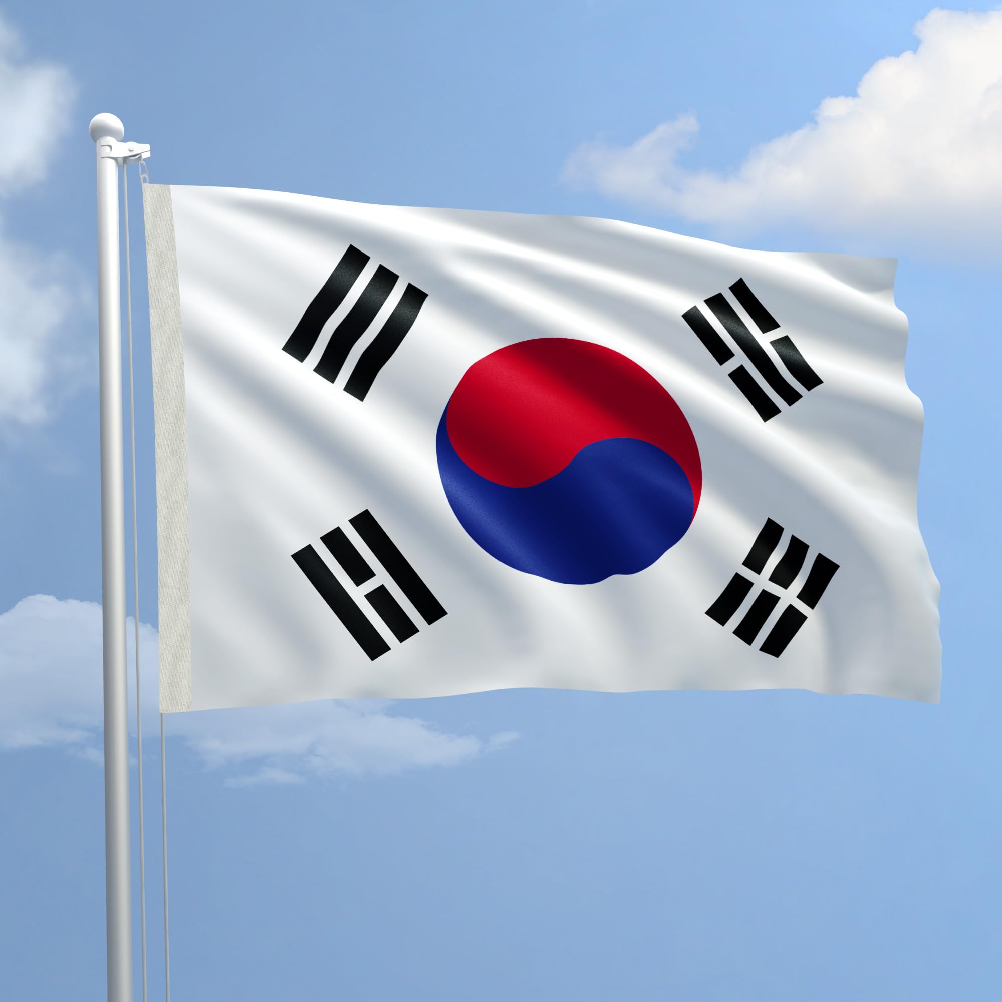 AL PRODUCTION Flag South Korea 70x100 cm Nautical Polyester 115 g/m² with Double Bend, Rope and Sheath