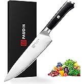 PAUDIN Chef Knife, 8 Inch High Carbon Steel Kitchen Knife, Professional Chefs Knife with Ergonomic Wooden Handle, Ultra Sharp Knife for Meat Vegetable Cutting