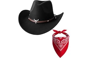 Jastore Kids Western Hats Boys Girls Cowboy Leather Buckle Felt Cowgirl Hat with Cowboy Red Bandanas