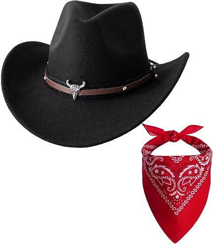 Chapeau Cowboy Enfant Feutre - Large Bord, Ceinture Cloutée - Tour 52 Cm - 2-6 Ans - HilyBony