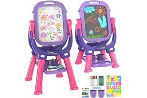 Ylovetoys Easel for Kids, Toddler Art Easel Adjustable Standing, Magnetic Double Sided Easel with Painting Accessories Gift for Boys and Girls (Purple red)