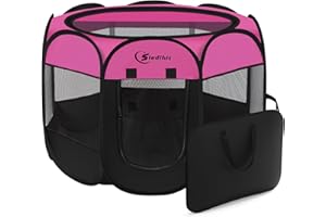 SIEDIHIT Dog Playpen, Puppy Pet Playpen Indoor for Small Dogs, Dog Tent Crates Cage Indoor/Outdoor, Portable Pop Up Dog Kennel Playpen with Carrying Case for Dogs/Cats/Rabbits, Removable Zipper Top, Hot Pink