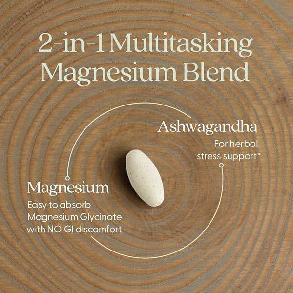 NEW CHAPTER MAGNESIUM + ASHWAGANDHA SUPPLEMENT, 325 MG WITH MAGNESIUM GLYCINATE, 2.5X ABSORPTION, MUSCLE RECOVERY, HEART & BONE HEALTH, CALM & RELAXATION, GLUTEN FREE, NON-GMO – 60 CT (2 MONTH SUPPLY)