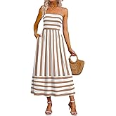 OFEEFAN Womens Spaghetti Strap Maxi Dresses Smocked with Pockets 2026 Summer Spring Casual Boho Beach Long Sundresses
