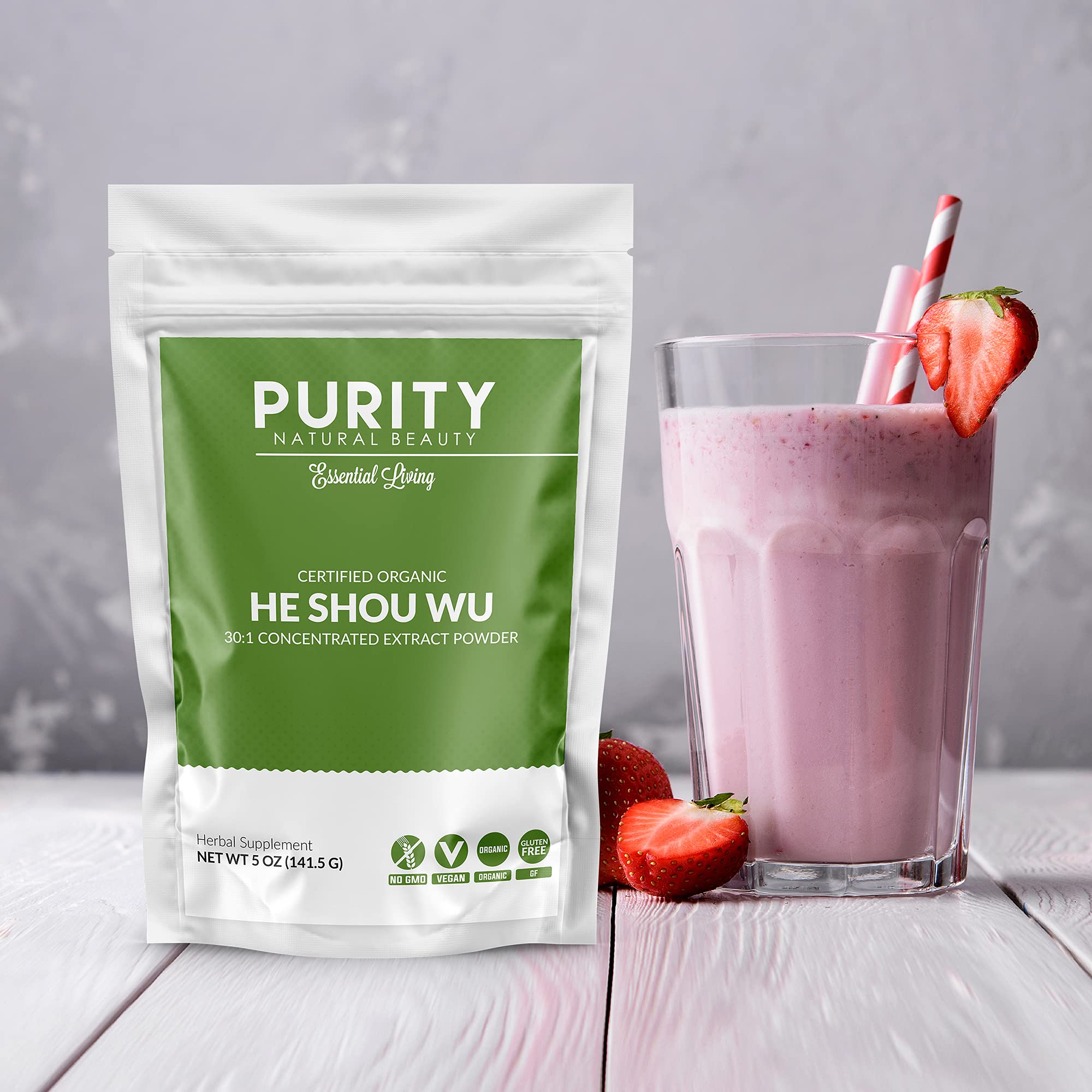 Certified Organic He Shou Wu - Large 5oz Bag of 30:1 Concentrated-Fo-ti - Organic Foti Extract- Fo ti He Shou Wu Organic-Plus Free Bamboo Spoon