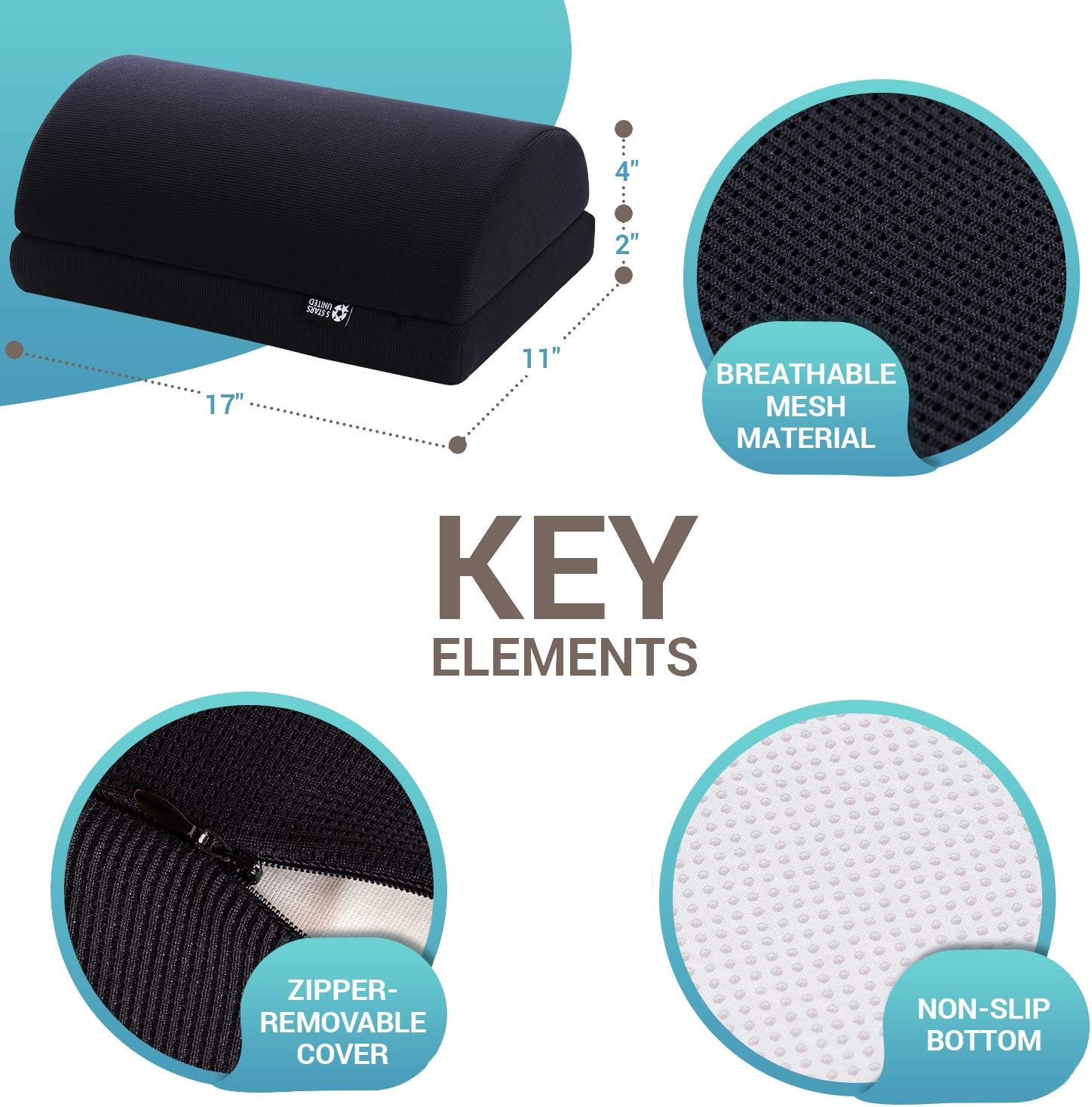 Foot Rest Under Desk Cushion - Adjustable Height 6" - Ergonomic Half-Cylinder Pad for Extra Leg Support - Breathable Mesh Cover - Non-Slip Bottom - Foot Stool for Home and Office : Office Products