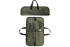 Tosnail Chef Knife Roll Bag with 4 Slots, Heavy Duty Waxed Canvas Knife Bag with Handle, Kitchen Knife Storage, Portable Knif