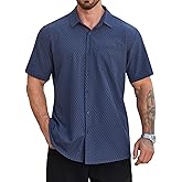 Hardaddy Men's Casual Button Down Shirts Short Sleeve Stretch Button Up Pattern Business Dress Shirt for Men
