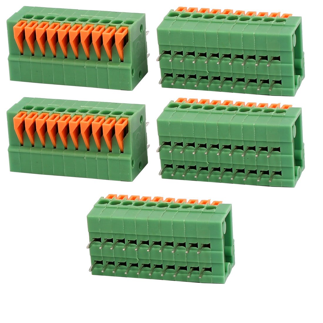 sourcing map 5pcs KF141R 150V 2A 2.54mm Pitch 10P Green Spring Terminal Block for PCB Mounting