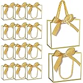 EQOREIIN 24 PCS Small Gift Bags with Handles,White Mini Bag,5.5x 2.5x4.7 Inches Small Thank You Gift Bags Bulk with Ribbon for Party Favors,Mother's Day, Goodie, Weddings,Baby Shower(White Gold)