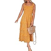 R.Vivimos Women's Summer Straps Cotton Irregular Polka Dot Ruffles Midi Dress