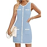 ZESICA Women's 2026 Summer Sleeveless Mini Dress Elegant Crewneck Button Knit Bodycon Bussiness Office Short Dresses