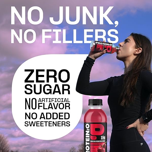 PROTEIN2O HYDRATION DRINK – 2-IN-1 LIQUID CLEAR WHEY PROTEIN ISOLATE AND ELECTROLYTE DRINK – 15G PROTEIN, VITAMINS B5, B6 – POST-WORKOUT RECOVERY – 16.9 FL OZ – 12 COUNT WILD CHERRY