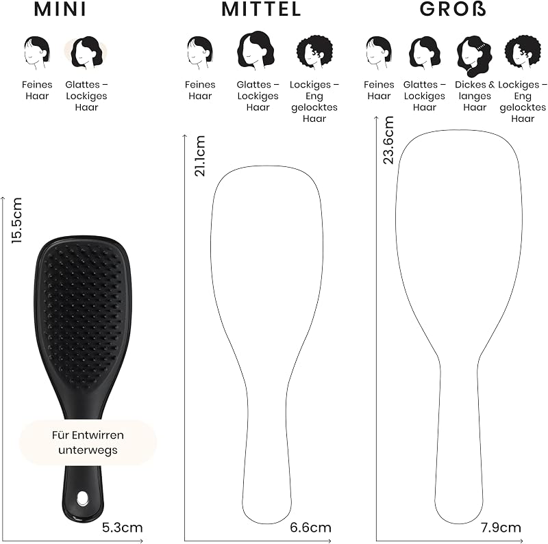 Ultimate Detangler Klein– Für Nasses & Trockenes Haar – Entwirrungsbürste für Alle Haartypen – Perfekte Haarbürste für Kinder & auf Reisen – Schwarz
