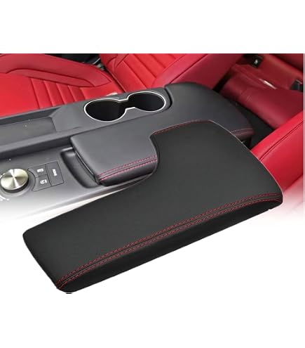 Soillar Custom Leather Center Console Armrest Cover For Lexus IS250/IS300/IS350 (2014-2017) - Black With Red Stitching, Microfiber
