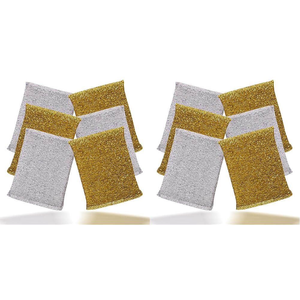 New 12 Pack Metallic Scouring Pads Non Stick Scratch Kitchen Scourer