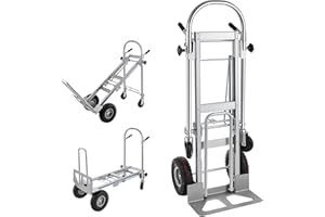 TOPDEEP 3in1 Aluminum Hand Truck,Convertible Hand Truck Dolly Large Size 1000 lb Capacity, Utility Cart Converts from Hand Truck to Platform Cart with 10" Hi Tech Rubber Wheels
