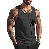Mens Tank Tops Summer Beach Vacation Sleeveless Shirts Casual Palm Graphic Muscle Gym Workout Tank Top