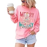 MULOIUDZ Women’s Christmas Sweatshirt Bow Merry Xmas Tree Crewneck Pullover Long Sleeve Sweater Oversized Tops Holiday Shirts