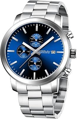 Orologi da polso da uomo eleganti e casual, al quarzo, di lusso, impermeabili, con calendario, cronografo, movimento giapponese, S blu argento, classico