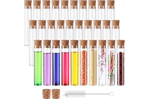 Miukada 25ml Glass Test Tubes with Cork Stoppers 30 Pack, 20x100mm Flat Bottom Plant Propagation Tubes, Small Clear Test Tubes for Shots, Ants, Lab, Scientific Experiments